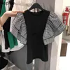 Neploe koreanska chic tröjor för kvinnor sommar patchwork kontrast färg tshirt o-nacke butterfly ärm casual tees toppar mujer 210422