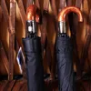 Vollautomatischer Regenschirm mit Holzgriff, 10 Knochen, regensicher, für Herren, Wasser, regnerisch, Paraguas, drei faltbar, für Herren, Business