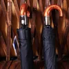 Full Automatic Wooden Handle Umbrella 10 Bone Rain Proof Men Umbrellas Water Rainy Paraguas Three Folding Male Business