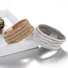 Bracelets de charme Amorcome Multi couches Gold Wrap Bracelet Cuir avec strass femme Magnet Magnet Boucle large Bijoux de bracelet