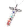 Wojiaer 7 ChakraS Natural Stones Wings Hangers Gezondheid Amulet Healing ketting 18 "lengte sieraden Charms hanger N3272