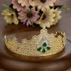 Hårklipp Barrettes Sunspicems Gold Color Crystal Tiaras Women Crown Algeriet Marocko Wedding Jewelry Red Green Headpieces Bridal Gift