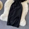 春のファッションの気質獣医師の女性のフリルの斜めの襟ストラップレスセクシーなチューブトップドレスC213 210506