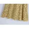 Summer Dress Yellow Floral Print Mini es Women Short Puff Sleeve Pleated Backles Woman Vintage Vestidos 210430