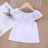 Crianças infantil Bebé menina conjuntos de verão Forma fora do ombro 3d rosa flor de algodão top shorts outfit conjunto 210611