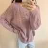 Comelsexy Fashion Versatile Early Autumn Knitwear Hollow Loose Sunscreen Pullover Long Sleeve Fishing Net Thin Sweater 210515