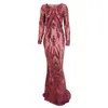 Casual Dresses Höst Sequined Maxi Dress Full Sleeved O Neck Stretch Eimpire Ball Gown Evening Party Green Burgundy Zipper