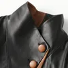 Femmes en cuir femmes Faux haut de gamme 2022 printemps manteau en peau de mouton demi manches noir réel Long coupe-vent classique veste de bureau en vrac