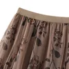 Floral printed High Waist Lace A-line Skirts Womens Spring summer Korean Elegant Casual Black Long Skirt Female 210524