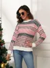 Kvinnors tröjor Meiyangyoung Löst tröja långärmad Pullover Kvinnor O Neck Sweet Christmas For Woman Striped Jumper Female