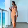 Kadın Mayo Uzun Tunik Kadın Katı Sözlü Kadınlar Partisi Kulübü Derin V Yastık Camis Yan Yarık Kolsuz Sırtsız Seksi Elbise