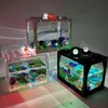 Ecologia mini peixes tanque aquários originalidade LED Office Dormitório Desktop Fishbowl Decoração Home Transparente 8 3LB Q2