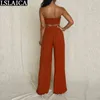 Sexy 2 Stuk Set Vrouwen Solid Mouwloze Strapless Wide Pen Broek Sets Mode Vrouwelijke Outfits Clubwear Casual Conjuntos de Mujer 210515