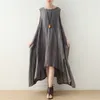 Johnature Women Solid Color Sleeveless Dress High Quality Linen Summer Irregular Vintage Women Robes Tanks Dresses 210521