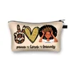 Peace Love Beauty printed Girls Handbags Cosmetic Bag Polyester Large Capacity Washing Bags Fashion Portable Zipper Storage Pack Wallets RRD