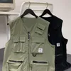 Gilets pour hommes gilet tactique fonctionnel mode multi-poches outillage veste sans manches décontracté vêtements d'extérieur noir/vert militaire Kare22