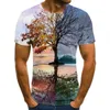 Mens 3D T-shirt plus tee casual kort ärm o-hals mode natur vacker lönn tryckt t shirt män tees tees