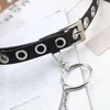 Bälten Kvinnor Fashion Belt Punk Metal Chain Justerbar Black Single Eyelet Grommet Pu Leather Buckle Accessories