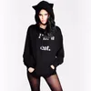 Kedi Kulak Hoody Tişörtü Kawaii Hoodie Kadınlar Stil Mektup Baskılı Uzun Kollu Eşofman Siyah Hoodies 210607
