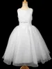 Flower Girl Dresses Ball Jewel Pleats Beads Crystal Floor Length White Organza Kids First Communion Gown Wedding Party Dress