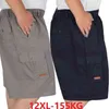 Été hommes shorts poches maison élasticité coton shorts taille haute style safari décontracté ample grande taille 12XL 10XL gros short gris G1209