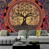 Psychedelic Sun Tapestry Art Mandala Vägg Hängande Macrame Hippie Tapestries för vardagsrum Hem Dorm Dekor 210609