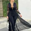 Dames Mode Elegante Lange Mouw Mesh Skinny Jumpsuits Formele Party Romper Sheer Jumpsuit Dames Rompertjes