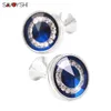 SAVOYSHI Luxury Mens French Shirt High Quality Crystals buttons Round Blue Cuff links Fashion Wedding Jewelry