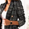 Costume mince Lady Blazer à manches longues Casual Double boutonnage Check Slim Fit Bureau Élégant Chic Veste StreetCoat 211006