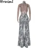 Jumpsuit Female Halter Loose Print Fashion Backless Lace Up Sexy Rompers Playsuits Summer Streetwear Wide Leg Overalls 210513