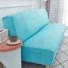 Sky Blue Solid Color Folding Bäddsoffa Utan Armstöd Spanex Elastiska Dekorativa Sittmöbler Couchcover för vardagsrum 211207