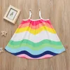 Flickor Rainbow Braces Dresses Summer 2021 Barnkläder Boutique 1-5t Little Girls Ärmes Casual Dresses Fashion Stylish