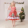 Peuter Kids Meisjes Jurken Leuke Kerst Santa Claus Print Bow Satin Doek Verjaardagsfeestjurk Lange Jurken Kinderkleding G1026