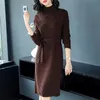 Autumn And Winter Knit Dress Female Half High Collar Long Skirt Korean Version Of The Loose Knee Sweater 210427