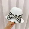 autumn winter wool hats polyester blended plaid bowknot ribbon lady bucket cap women leisure hat