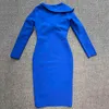 Summer Women's Blue Long Sleeve Bandage Dress Women Sexy V-neck Club Celebrity Runway Party Vestido 210525