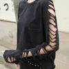 Street punk mode femmes trou personnalité gland poche lâche t-shirt femme lavage coton vêtements pour femmes vêtements 210317