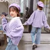 Girls Purple Sweater Autumn Winter Kids Knitted Cardigan Tops Fashion All-match Outerwear Children's Clothing 10 12 13 Year Coat 211201