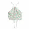 TRAF Za Women Summer Green Floral Crop Woman Halter Women's Tank Backless Strappy Camisole Sleeveless Cute Tops