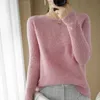 Jesień i zima Styl 100% Pure Wool Damski sweter O-Neck Pullover Pure Color Slim Miękki damski sweter 210805