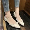 Rimosy Zarif Bayanlar Inci Kare Topuklu Katı Renk Pompaları PU Deri Tek Ayakkabı Kadın Rahat Tıknaz Topuklu Ofis 210528