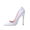 GENSHUO Boutique Lady White Heels Pumps Sexy Stiletto 10CM Scarpe alte per le donne Scarpe a punta Shallow Wedding Prom 211029