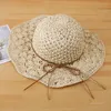 Party Hats Summer Sun Protection opvouwbare strandhoed Dames Holle ademend Brede Brim Caps Bow Straw Cap 4 kleuren T500900