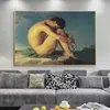 O homem nu sentado em um rock pensamento de lona impresso pintura a óleo clássico posteres nas fotos da arte da parede para a sala de estar