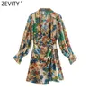 ZEVITY 2022 Women Vintage Floral Print Side Bow Tied Slim Kimono Mini Dress Female Chic Long Sleeve Casual Party Vestidos DS8979 Y1204