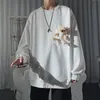 Jesień Koreański Styl Bluzy Mężczyźni Kobiety Vintage Solidna Oversized Pullover Moda Streetwear z Cute Little Bear