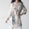 Johnature Floral Print Coton Lin Taille S-XXXL Femmes Blouse longue Printemps Été Lâche Soft Plus Taille Chemise longue 210521