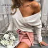 Women Sexy V Neck Cross Sweater Autumn Long Sleeve Batwing Slim Casual Pullover Jumper Ladies Tops 210428