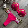 Mix 4 Colors Swimwear Gold Stamping Bikini Set With Steel-ringed Sexy Padded Women Swimsuit Push Up Bandeau Summer Beachwear Bathing Suit