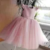 2021 nouvelle pêche rose fleur filles robes pour mariage perles dos nu fille fête d'anniversaire robe de soirée Tulle princesse robe de bal G1218